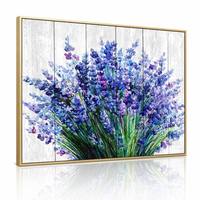 Seni Dinding Berbingkai Aluminium Emas Matte Bunga Lavender Ungu Dekorasi Rumah Mewah Bergaya Rustic