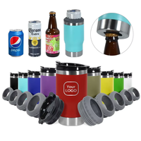 Refroidisseur de canettes de bière personnalisé 4-en-1 de 14 oz, en acier inoxydable à double paroi isolé sous vide, avec revêtement en poudre et ouvre-bouteille