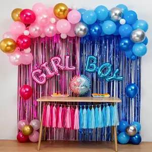 婴儿淋浴儿童男孩或女孩性别揭示派对装饰套装气球拱形花环套装男孩或女孩生日派对用品