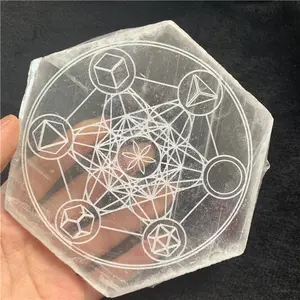 Tấm Sạc Selenite Tree Of Life Coaster Chất Lượng Cao Khắc Biểu Tượng Luân Xa Lát Khắc Selenite