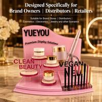 Présentoir de Maquillage en Acrylique Rose Ondulé à 4 Niveaux avec Plateau à Stylos 8 Compartiments, Support de Comptoir en Acrylique Personnalisable avec Logo