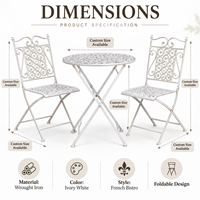Ensemble bistro pliant minimaliste en métal blanc, 3 pièces, table et chaises de patio pour jardin, balcon