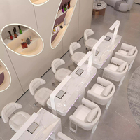 Ensemble Table et Chaises de Manucure de Luxe pour Salon à Double Poste, Plateau en Marbre Blanc, Table Moderne pour Institut de Beauté avec Lumières