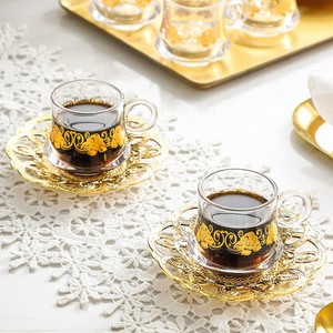 Juego de Té y Taza de Café de Vidrio Etiopio con Decoración Dorada Electroplacada, Nuevo, en Caja de Regalo, Modelo 2026 - Product Image 2