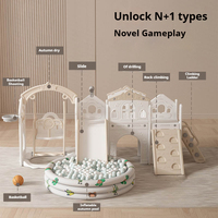 Aire de jeux intérieure pour enfants 7 en 1, thème château, centre d'activités modulaire en plastique avec toboggan, balançoire et structure d'escalade, ensembles de toboggan et balançoire pour enfants