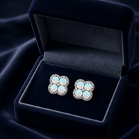 Einzigartige Kleeblatt-Moissanit Synthetische Opal-Ohrstecker 925 Sterling Silber Hypoallergener Edel-Schmuck Geschenk für Sie Tägliches Tragen