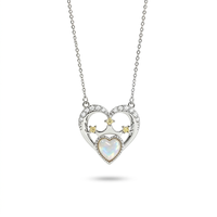 Collier Pendentif Cœur Couronne Opale Élégant ZG avec Cadre Ouvert et Accent Étoile en Zircon, Plaqué Rhodium, Idéal Cadeau