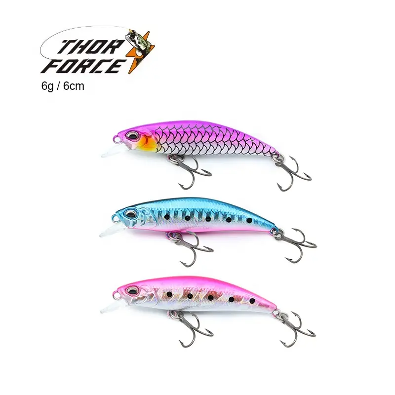 THORFORCE דיג פתיונות מינאו פיתוי 6g מציאותי Jerkbait שקיעת קשה פיתיונות עם טרבל וו עמוק רדוד צלילה