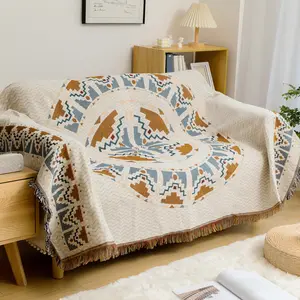 Custom Jacquard Woven Blanket Geometric Throw Rug Boho Throw Aztec Blanket Bohemian Blanket