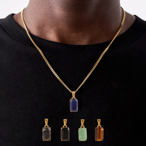 Collier pour homme <span class=keywords><strong>en</strong></span> or 18 carats avec <span class=keywords><strong>pendentif</strong></span> <span class=keywords><strong>en</strong></span> lapis-lazuli, pierre naturelle œil de tigre, spectrolite, onyx noir, bijoux pour homme - Product Image 1