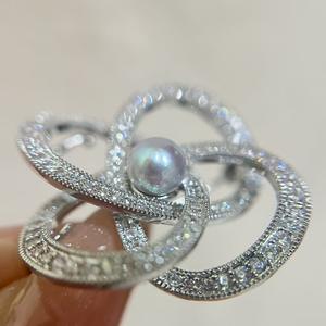 Suéter de Lino Genuino con Incrustaciones de la Serie Plata, Chapado en Oro de 18K, Líneas Simples, Alas, Perla de Agua de Mar, Estilo Floral, Elegante - Product Image 1