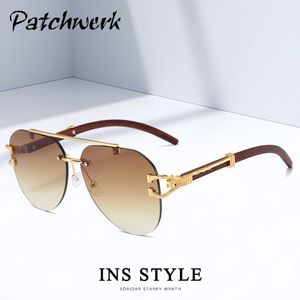 0604 Gafas de Sol Cuadradas de Diseño con Logotipo Personalizado, Montura Metálica sin Aro, con Aspecto de Madera, para Mujer, Color Azul - Product Image 5