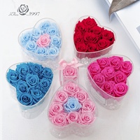 Hflora - Fournisseur direct d'usine - 19 pièces de fleurs éternelles stabilisées - Roses réelles préservées - Boîte en acrylique en forme de cœur pour la fête des mères