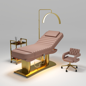 Ensemble de table de massage et de tabouret de luxe avec base dorée, moderne, 4 <span class=keywords><strong>moteurs</strong></span> électriques, inclinable, lit de beauté esthétique avec lumières - Product Image 4