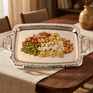 Silver Plated <b>Serving</b> <b>Tray</b> With Handles Polished Metal Finish For Food Contact Residential Use Solid Pattern - Product Image 6