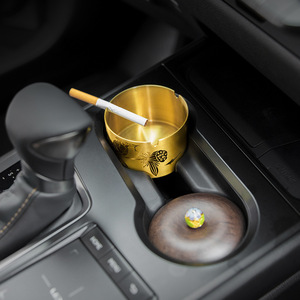 Cenicero creativo de cobre con tapa redonda antipolvo para sala de estar y uso en el coche, accesorios para la ceremonia del té - Product Image 4
