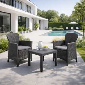 Ensemble salon de jardin en rotin tressé, 2 fauteuils, table basse avec coussins, modèle Akita - Product Image 6