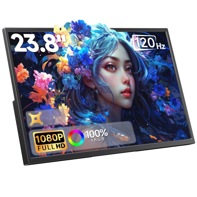 23.8" Large Portable IPS Touchscreen Monitor 1080P 120Hz 10ms FHD 100% SRGB USB-C for Speakers 120Stand VESA Home/Gaming