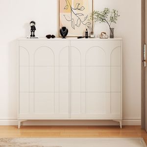 Cream Colored Ultra Thin Flip Shoe Cabinet Wall Mounted Entryway Large Capacity Shoe Rack Space Saving Design - Product Image 4
