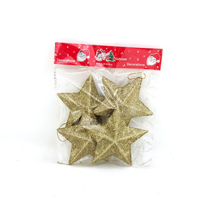 6 pièces d'étoiles dorées à cinq branches en 3D, décorations de Noël à suspendre, ornements et pendentifs pour arbre de Noël, fournitures de fêtes - Product Image 1