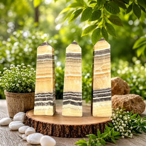 Grande tour de calcite zébrée de 11 pouces, obélisque en cristal poli, lot de 3 pointes de calcite naturelle, décoration intérieure, cristal de guérison Reiki - Product Image 1