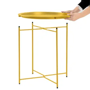 İskandinav ferforje katlanır basit yuvarlak oturma odası yan masa Metal lüks komidin yuvarlak başucu masa