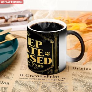 Frosted Black 11oz <b>Ceramic</b> <b>Mug</b> Heat Activated Cup Novelty Design Keep Gate Closed Dogs In Yard - Product Image 5