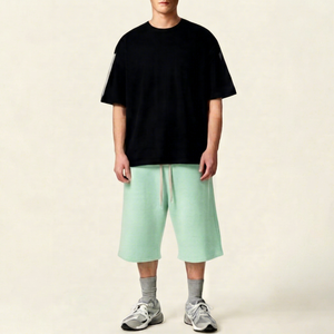 Pantalones Cortos Deportivos Holgados con Cordón para Hombre, Color Verde Menta, Estilo Urbano, Cintura Media, Tejido de Algodón - Product Image 1