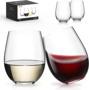 LUXU Stemless cam şarap bardakları (4 Set)-kırmızı veya beyaz şarap için 20 oz kristal cam şarap bardakları