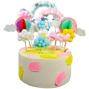 Persediaan Pesta Kustom Dekorasi Kue Anak-anak Warna-warni Lucu Bola Mewah Lengkungan Bola Kue Ulang Tahun Plugin Topper Cupcake