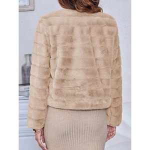 Fisoew Womens Cropped Faux Fur <b>Jacket</b> <b>Long</b> Sleeve Open Front Fluffy Short Coat <b>Winter</b> Casual Soft Coats - Product Image 2