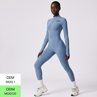 Nouvelle combinaison moulante à manches longues et fermeture éclair pour femme, idéale pour le fitness, la course, l'entraînement sportif et le yoga, noire et sans coutures.