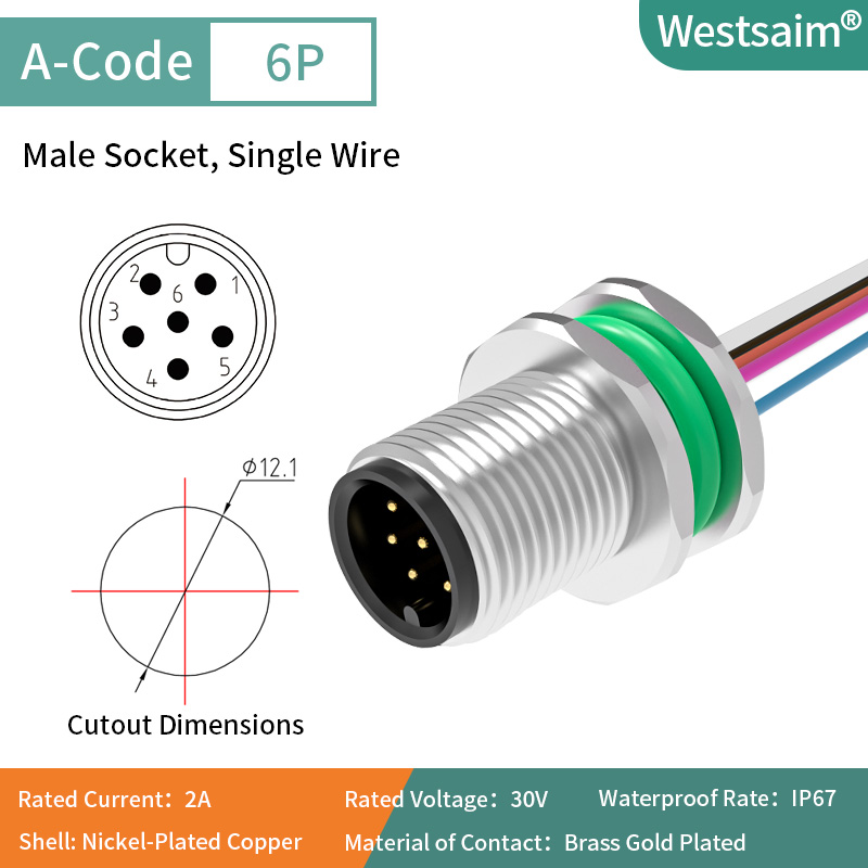 M12-A-6P male M12*1.0