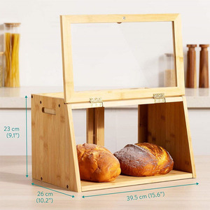 Bamboo Bread Box Single Layer Food <b>Storage</b> <b>Kitchen</b> Cooked Food Container Dessert Shop Use - Product Image 2