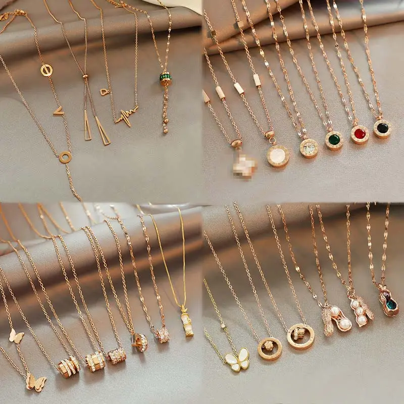 Gold Plated Filled jewelry Roman Personality Fashion Small Waist Pendant Titanium Steel Clavicle Chain Necklace For Women