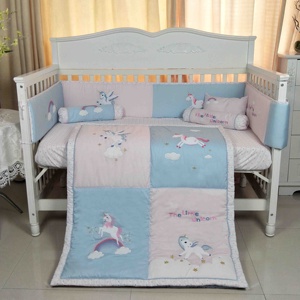 100% algodón pesado bordado poco unicornio Rosa nuevo diseño <span class=keywords><strong>cuna</strong></span> ropa de cama conjunto - Product Image 2