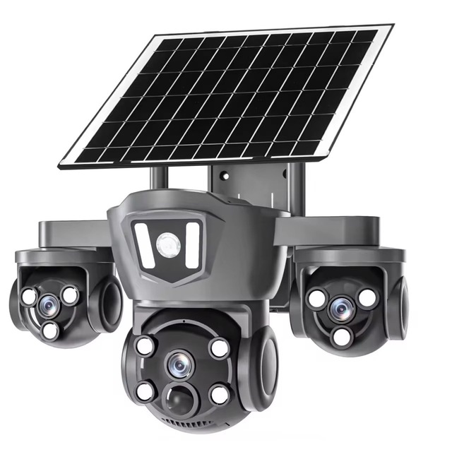 High Definition 4G/WiFi Solar CCTV Camera with Three Lenses for Enterprise & Household Use Optional Memory Card for Safety