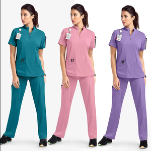 Nouveau produit : Blouse <span class=keywords><strong>d</strong></span>'infirmière double couche multifonctionnelle pour femme, 4 poches, col zippé, manches courtes - Product Image 3
