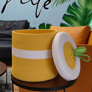 Yellow Round <b>Storage</b> <b>Basket</b> With Lid Dustproof Toy Organizer <b>For</b> Kids Room <b>Large</b> Capacity Standing Type - Product Image 3