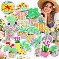 Patch brodé thermocollant ou à coudre en gros, motifs printemps, fleurs, plantes, pot de fleurs, jardin, cactus, monstera, tulipe, marguerite