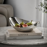 KINNO Bol à fruits ovale de luxe moderne et durable en acier inoxydable, plateau de service incurvé en métal pour fêtes, tables à manger et cuisines