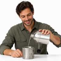 Offre Spéciale : Ensemble Tasse et Gourde en Acier Inoxydable à Chauffage Entièrement Automatique avec Pochette Verte pour Camping, Randonnée, Pêche et Kit de Survie en Extérieur