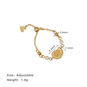 Fashionable INS Stainless Steel Non-fading Jewelry with Link Chain Ocean Shell Open and <b>Adjustable</b> <b>Rings</b> - Product Image 4