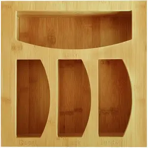 Bamboo Ziplock Bag Storage Organizer and Dispenser for Kitchen Drawer Food Storage Bag Holders Plastic Bag Organizer