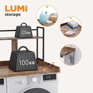 WMS14-02 Étagère de rangement imperméable pour linge, support de 100 kg, pour lave-linge et sèche-linge, en acier et MDF, avec design multicolore - Product Image 1