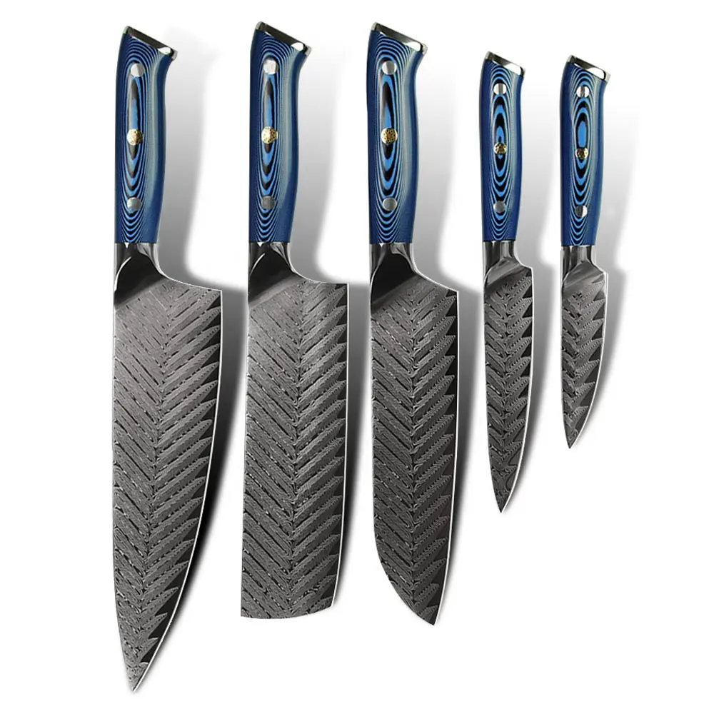 Nuovo Arrivo Modello Scala Manico Blu Ambra coltello 67 strati vg10 giapponese cucina di damasco coltello in acciaio set