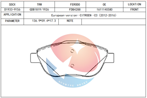 Plaquettes de frein SDCX D1933-9156 PN0706 3649095 SP1880 1684909680 1617275680 pour PEUGEOT 2008 / CITROEN DS3 Cabriolet / <span class=keywords><strong>C3</strong></span> Picasso - Product Image 3