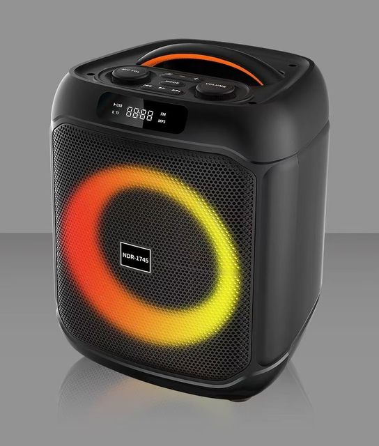 NDR-1745 for Speaker 2 Knobs 20W 8 Inch 80Hz Bass Circular RGB Lights Karaoke Box 2 Mics Remote Computer Mobile Phone