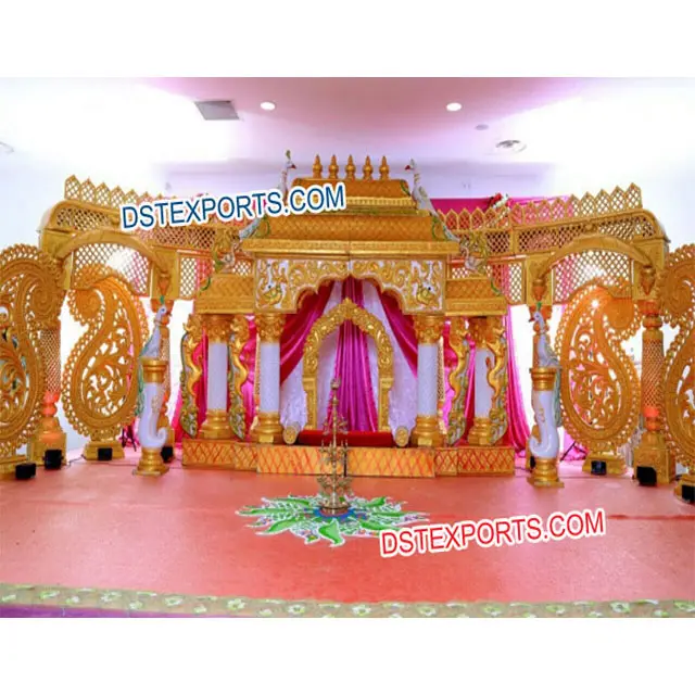 South Indian Manavarai Wedding Mandap Set Beautiful Wedding Fiber Golden Mandap Set Traditional Style Indian Wedding Pagoda Set