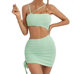 ODM OEM custom-made ruched drawstring bodycon cutout dress from factory
